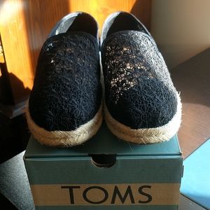 Toms Deconstructed Alpargata Rope, Black Floral Lace Shoes